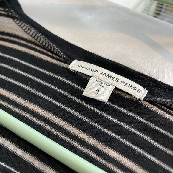 Standard James Perse Women’s Striped Black V Neck Top Size 3 Large Casual Soft - Picture 5 of 11